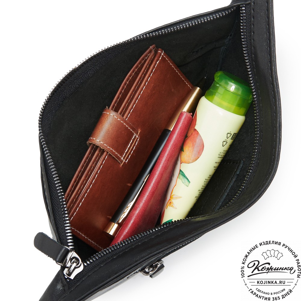 Кожаная сумка на пояс "Рики" (чёрная)